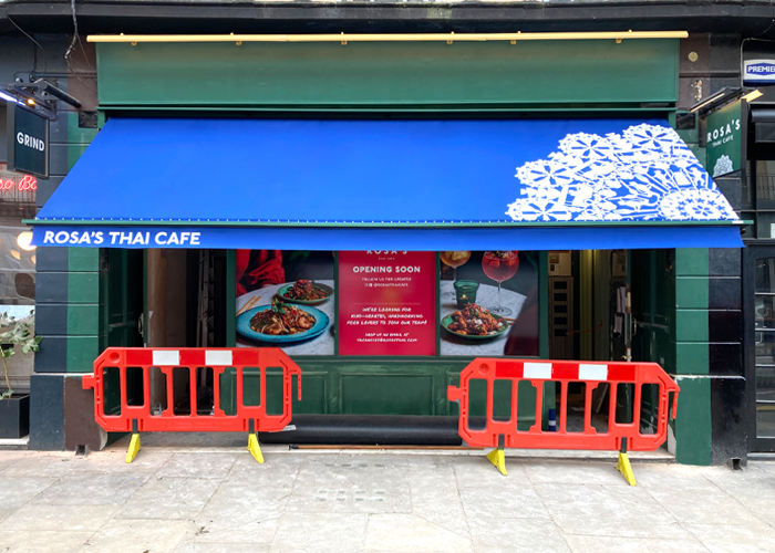 Branded Awnings in Blue Fabric in London 