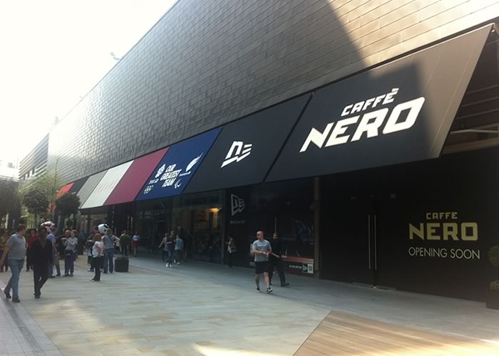 Westfield shopping plaza Rib Panel® shop canopy for cafe nero